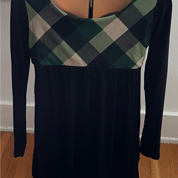 Vintage Forever 21 Y2K Black tunic with green plaid detailing size S Made in USA - Picture 2 of 14